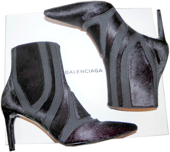 Balenciaga Ankle Boots Pointy Toe Plum Pony Hair Gored Booties Sz