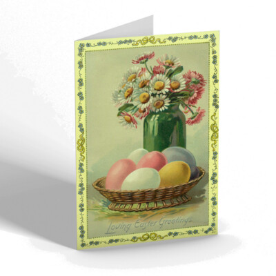 OSTERKARTE - Vintage Design - Liebevolle Ostergrüße Gänseblümchen in grüner Vase