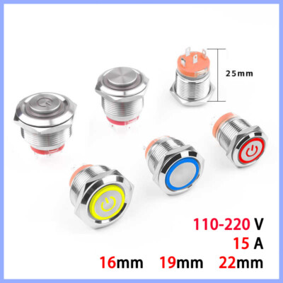 Smart Switch 110-220V 16-22mm Metal LED Illuminated ON/OFF Power Button Switch