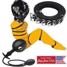 7PCS Body Harness Straps Belts Bondage Sensory Deprivation Hood Head Mask BDSM