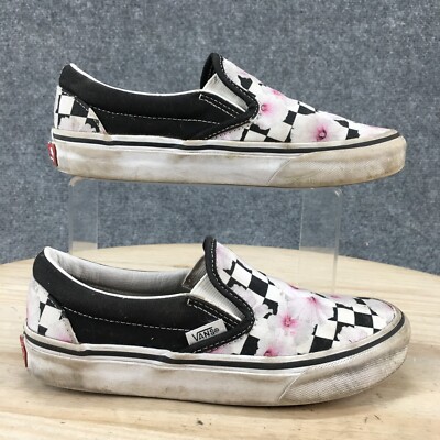Vans Shoes Womens Mens Classic Slip-On Black Hibiscus Floral Check  Comfort