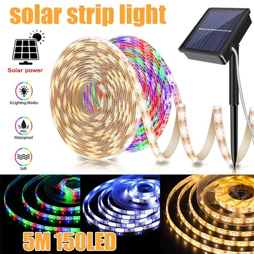 5M Solar LED Strip Light Flexible Tape Lamp Outdoor Garden Decor Lights