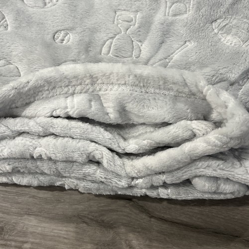 New Just Imagine Sports Theme Embossed Baby Blanket Gray Basketball Soccer Ball - Picture 6 of 8