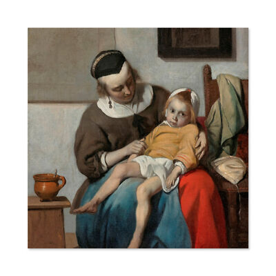 Gabriel Metsu Das kranke Kind Gemälde Wandbild Leinwanddruck 24 x 24 Zoll