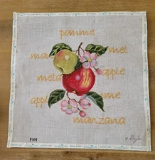 Vintage Rare GAYLA Handpainted Needlepoint Canvas Apple blossom fruit P101