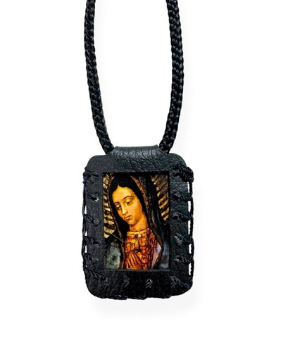 Our Lady of Guadalupe Black Scapular Necklace Collar Escapulario Virgen Gift New - Picture 2 of 3