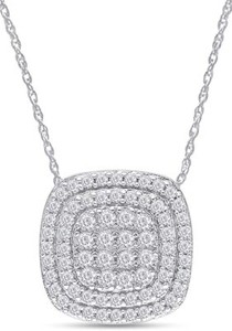 Authentic 1/2ct Natural Diamond Double Cushion Frame Pendant 18" Necklace in 925 Silver