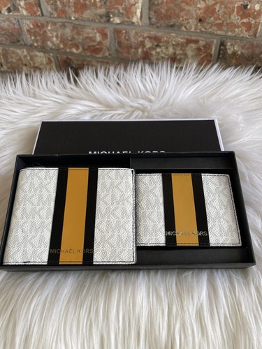 Michael Kors Para hombres 3 en 1 Caja Set Doble Cartera Portatarjetas de Crédito Panal - Imagen 1 de 5