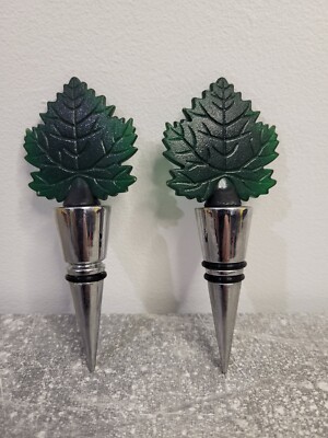 2 decorative bottle caps decor chrome leaves 