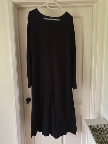 Uniqlo 3D Knit Cotton Long-Sleeve Flare Dress Size XL Black