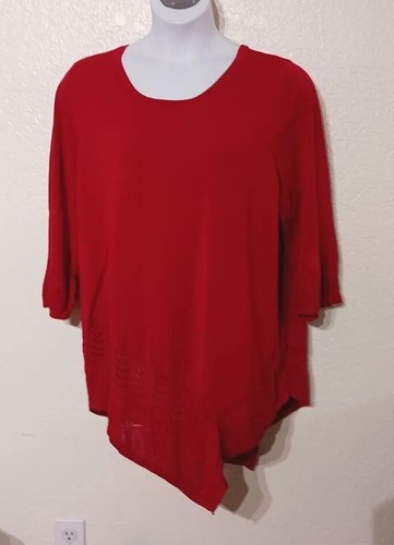 Kim Rogers Curvy * roter Strickpullover mit offenem Webrand * Größe 2X * 3/4 Arm
