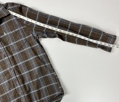 Size S Brown Plaid Shirt Long Sleeve Volcom 100% Organic Cotton Mens Button Up - Picture 12 of 12