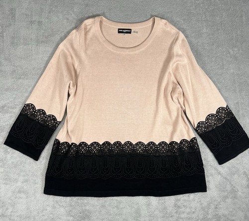 Karl Lagerfeld Langarm Pullover Damen XL Rose Beige Rundhals