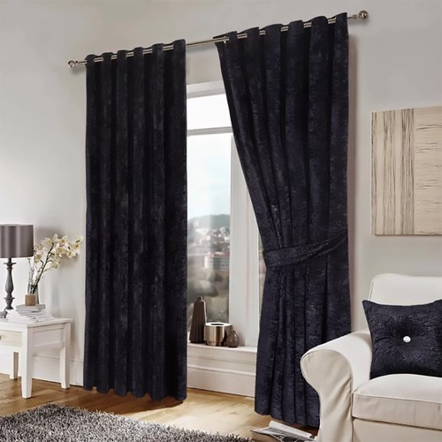 Luxury Crushed Velvet Curtains Ready Made Eyelet Ring Top Lined Curtain Pair - Picture 3 of 13