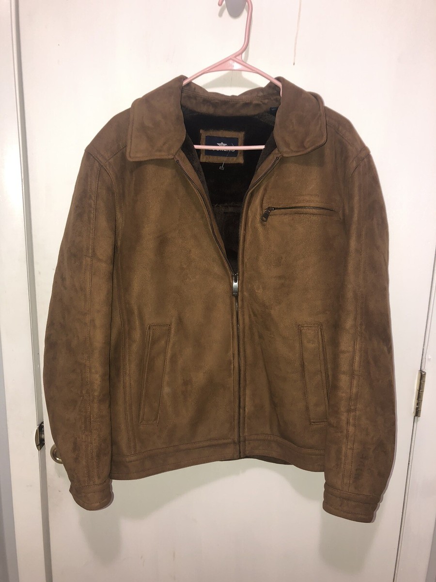 Dockers Faux Suede Faux Fur Lined Mens Medium Brown Full Zip