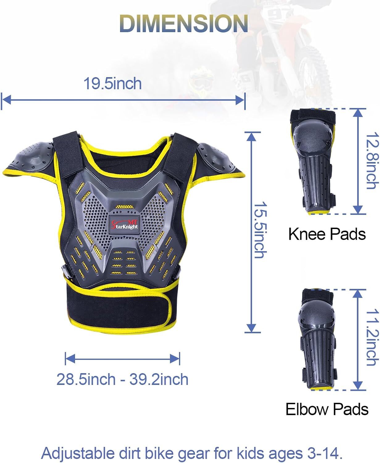 Youth Dirt Bike Gear Motorcycle Armbor Knee Elbow Protection Vest Boys Xmas Gift