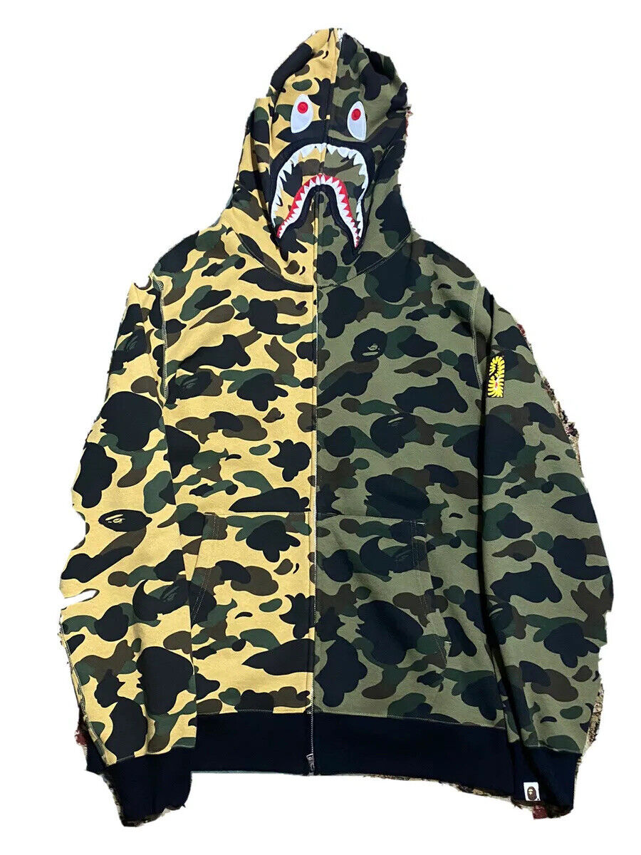 Authentic Bape Ape 1st Camo Shark Full Zip Hoodie Green Sz Xxxl