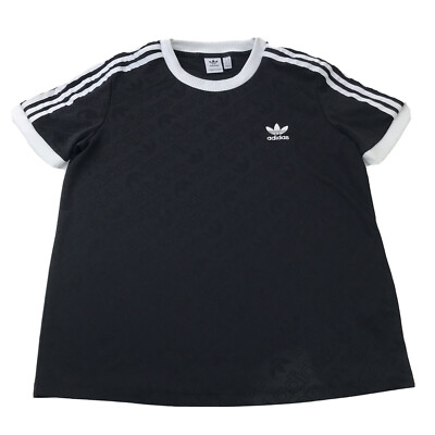 Adidas Women's Size L Black White Logo Short Sleeve T Shirt Top