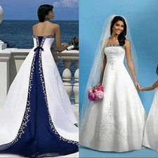 Strapless Wedding Dresses Sexy Backless Applique Sweep Train Satin Bridal Gowns