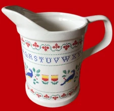 VINTAGE PITCHER CROSS STITCH SAMPLER PATTERN 1980’S FARMHOUSE STYLE 7"