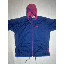 Vintage 90s Nike Hooded Windbreaker Jacket Navy Pink Embroidered Swoosh Size L