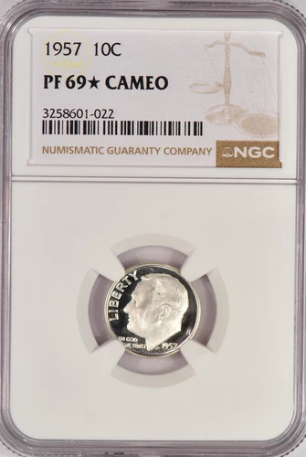 1957 Roosevelt Dime Proof NGC PF 69 STAR CAMEO PR69*CAM Frosty Silver Coin 10C