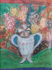 Santiago Cogorno - Técnica mixta original - Flores - Firmada