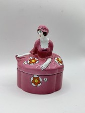 Rare Antique Noritake Art Deco Lady Powder Jar Box #25920 Hand Painted Japan