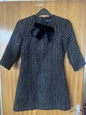 New Zara Wool Mix (31% Wool) Sequin & Boucle Mini Dress w/ Velvet Bow - Small