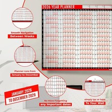 Image of 2026 A1 Laminated Yearly Wall Planner Calendar with Wipe Dry Pen Sticker Dots