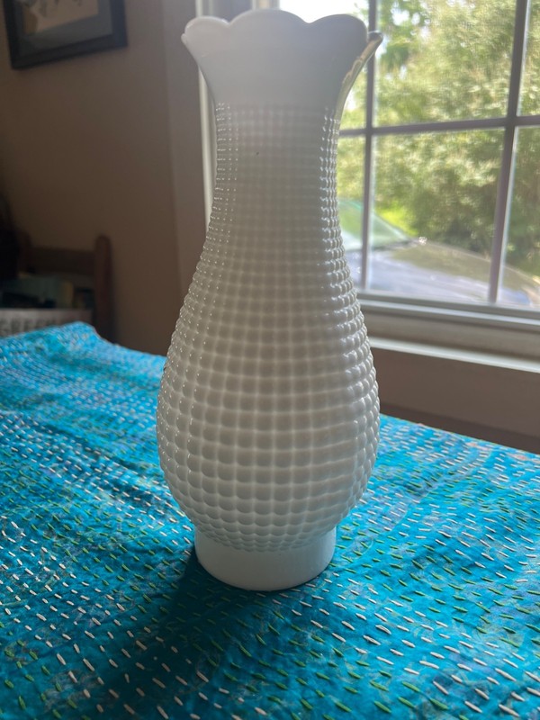 Vintage large embossed milk glass lamp shade. 3" base. 10" tall.