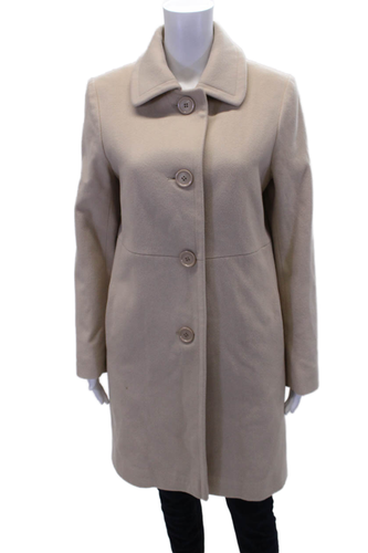 Fleurette Damen Wollmantel mit Kragen Langarm Knopfleiste Beige Größe M