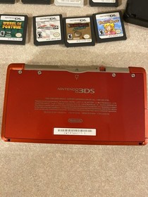 Nintendo 3DS Red Handheld Console W/10 Games, Cases Charger SD Card Stylus WORKS