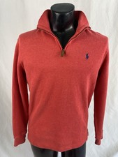 Polo Ralph Lauren Estate Rib Sweater Men  s Small Red Cotton 1/4 Zip Navy Pony