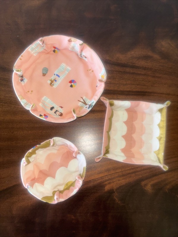 New Handmade Fabric Catchall Set Rifle Paper Co Fabric Sungirls and Coral Waves