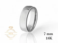 18K White Gold 7mm Milgrain Edge Wedding Band Ring - Comfort Fit Matte Brushed