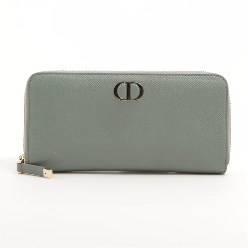 Portefeuille rond zippé cuir Dior Montaigne bleu gris