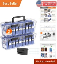Stackable Trading Card Storage Box with Handle - 8 Adjustable Dividers