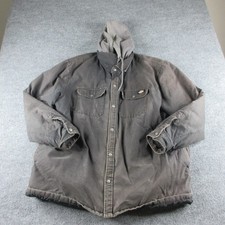 Dickies Jacket Mens 2XL Brown Canvas Hooded Snap Front Quilted Lined Workwear