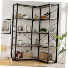 5 Tier Corner Bookshelf, L Shaped Large Bookcase Grey