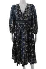 Ulla Johnson Women Fit & Flare Floral Midi Cotton VNeck Longsleeve Dress Size 2