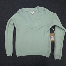 Cyrus Silt Green Ribbed V Neck Sweater Size S