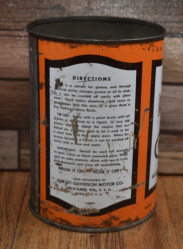 RARE Vintage Harley Davidson HD Gunk Motorcycle Cleaner 1 Qt Advertising Can - Picture 3 of 5