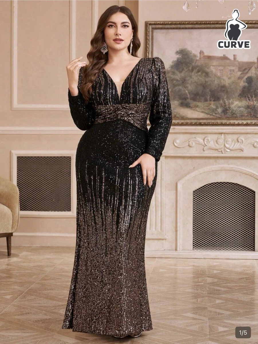 ebay plus size evening dresses Plus-Size Long Glitter Prom Dress with Lace-Up Corset Black / 20