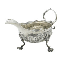 George II Sterling Silver Floral Pattern Sauce Boat Antique 1758 London