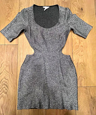 BCBGeneration Dress Women M Silver Solid Bodycon Mini 3/4 Sleeve Cut Out