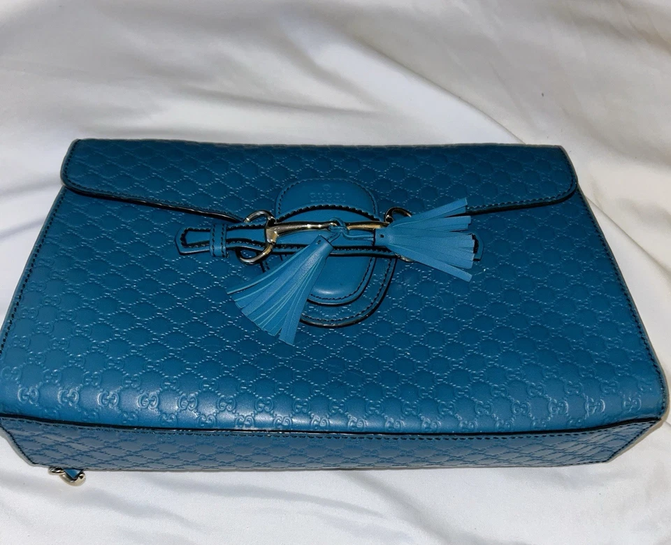 Gucci Emily мягкий Margaux Horsebit наплечная сумка Guccissima синий - Изображение 2 из 4