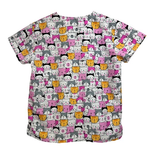 Cassandra O Scrub Top Size L Cat Face Pattern Has Pockets A4 - Picture 2 of 6
