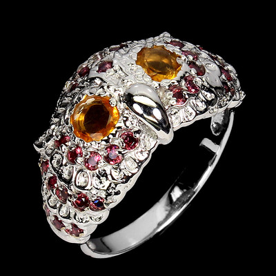 925 Sterlingsilber Ring Rund Citrin Rhodolit Granat Natürlich Edelstein Schmuck