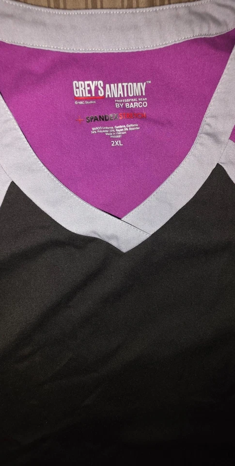 Blusa Médica Greys Anatomy 2XL Negra y Púrpura Foto 2 de 3